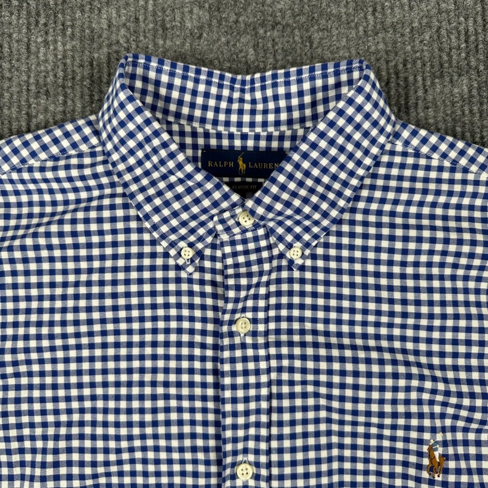 Ralph Lauren Button Down Shirt Mens XXL Classic Fit Gingham Blue White - Picture 8 of 12